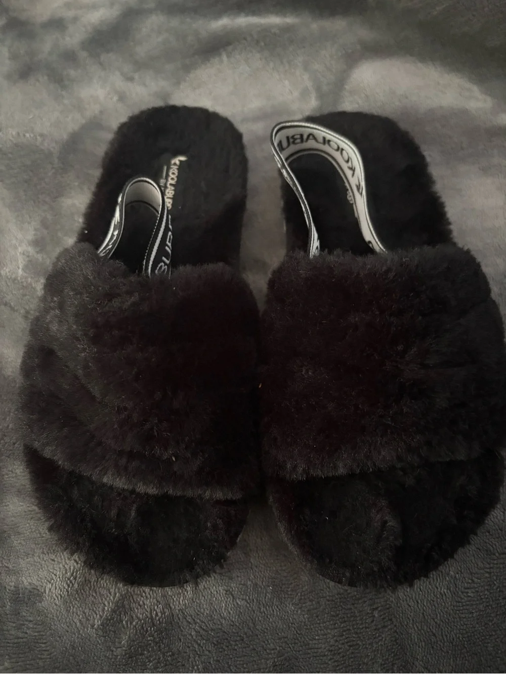 Koolaburra by UGG Kids Black Faux Fur Slingback Slide Slippers Size 13